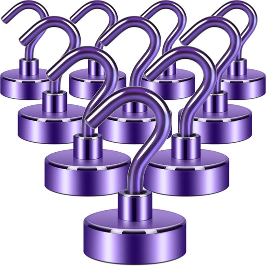 Neosmuk Magnetic Hooks, Heavy Duty Earth Magnets with Hook for Refrigerator, Extra Strong Cruise Hook for Hanging, Magnetic Hanger for Cabins, Grill (Purple, 10 Pack)