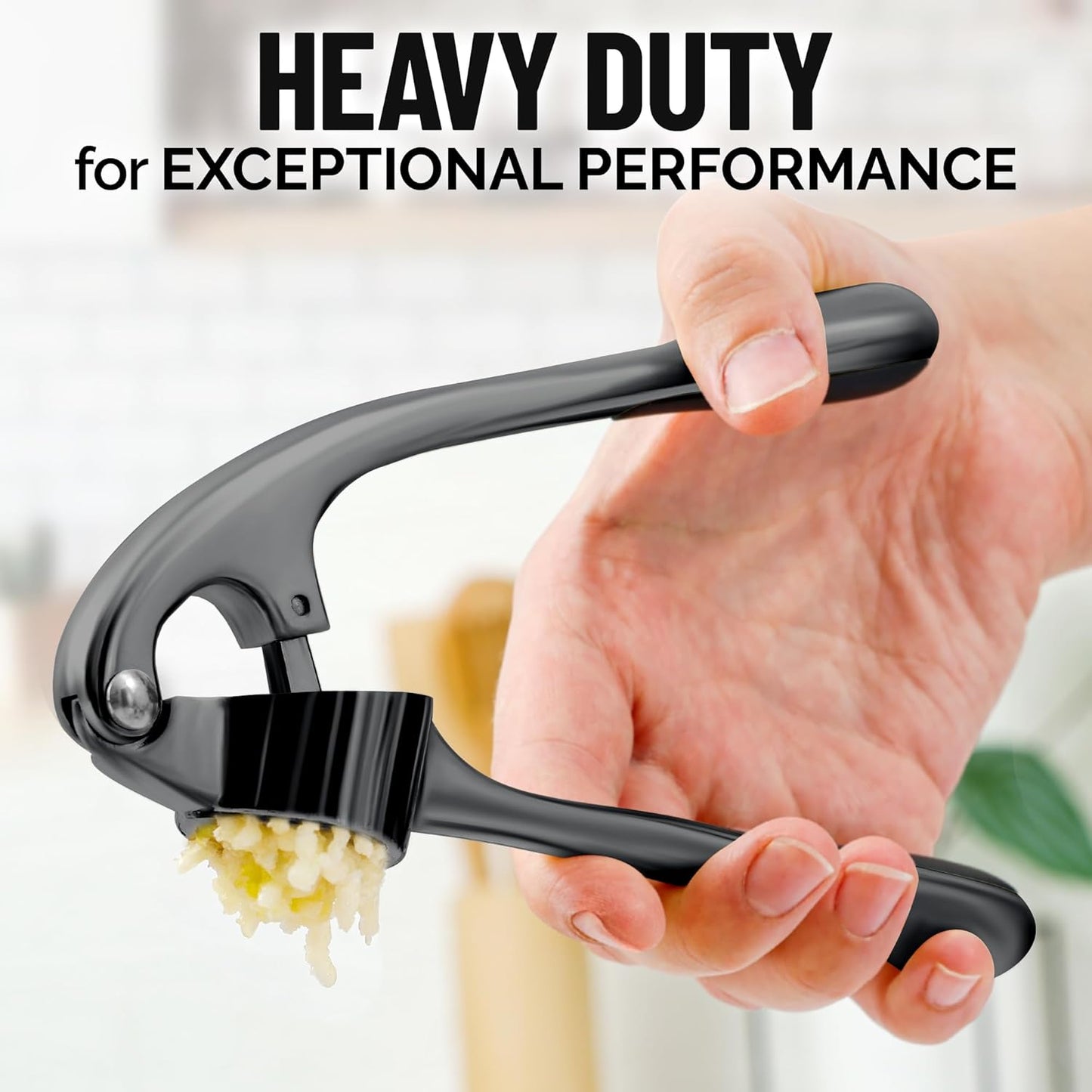 Zulay Kitchen Premium Garlic Press Set - Rust Proof & Dishwasher Safe Professional Garlic Mincer Tool - Easy-Squeeze, Easy-Clean with Soft, Ergonomic Handle - Silicone Garlic Peeler & Brush-Dark Gray