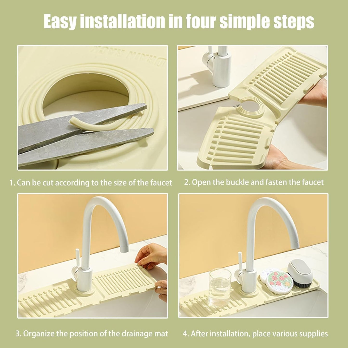 Faucet Mat for Kitchen Sink - 2024 Upgraded Premium Silicone Splash Guard with Fast Drying Properties - Protective Sink Tray Ideal for Stone Sinks in Kitchen & Bathroom (1, Beige)