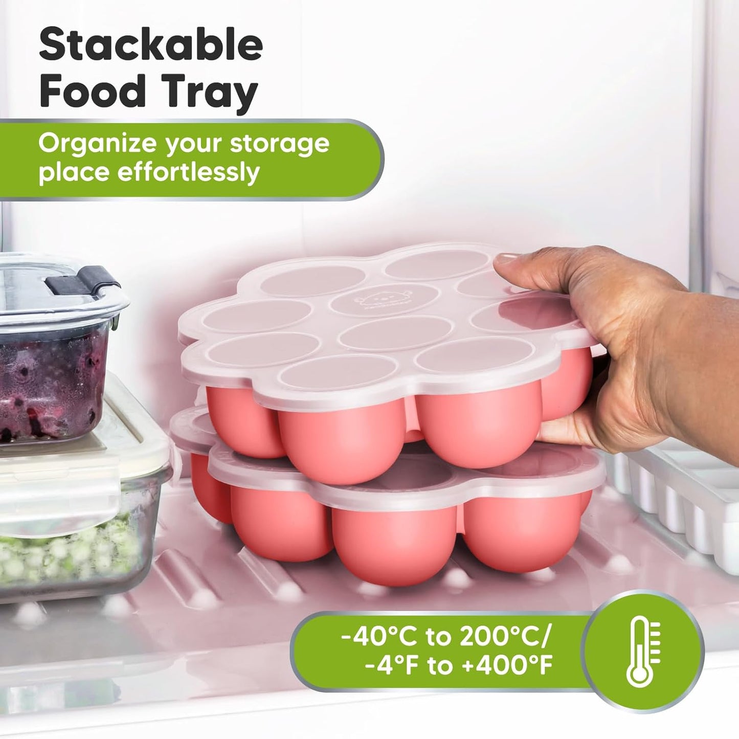 KeaBabies Silicone Food Freezer Trays with Lid, 2oz x 10 Pods Baby Food Storage Containers, Easy Puree Meal Prep, Breast Milk Silicone Freezer Molds, Dishwasher,Microwave Safe,BPA-Free(Blossom)