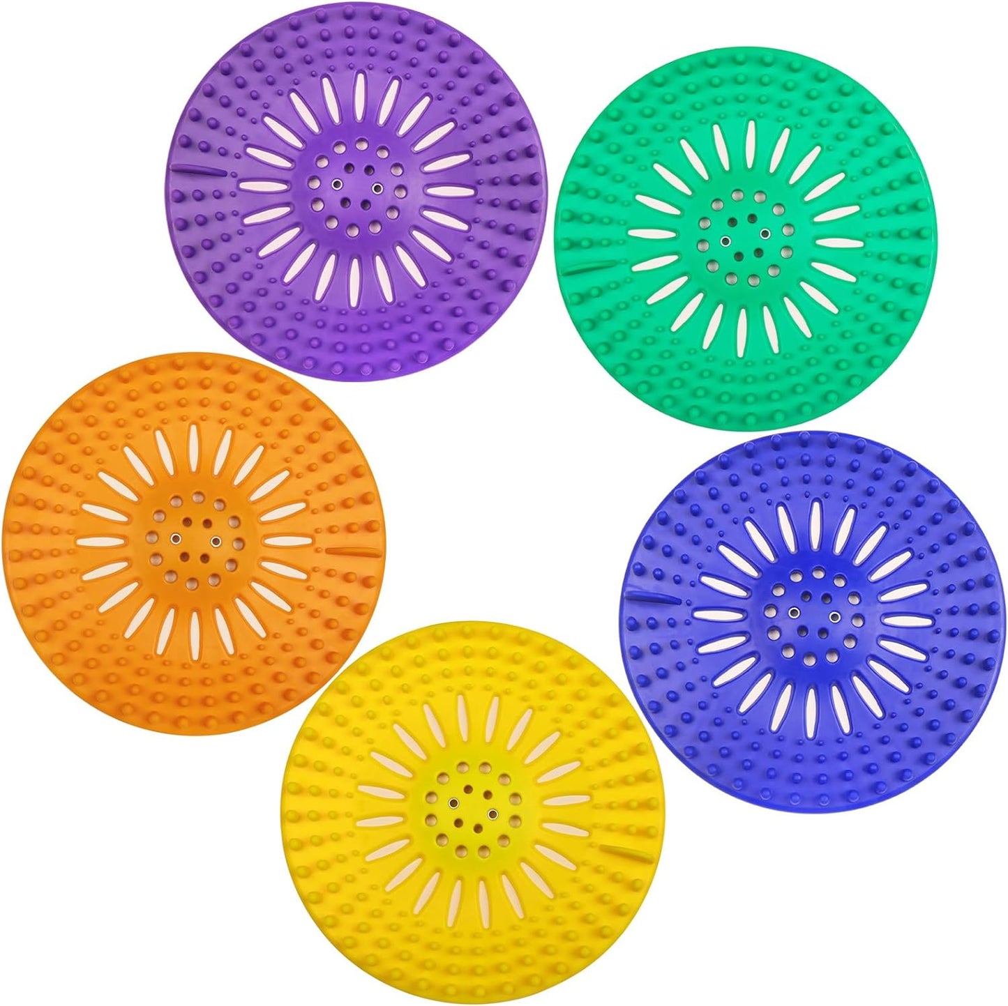 Drain Hair Catcher Durable Silicone Hair Stopper Shower Drain Covers with Iron Easy to Install and Clean Shower Drain Hair Trap Suit for Bathroom Bathtub Tub and Kitchen 5 Pack