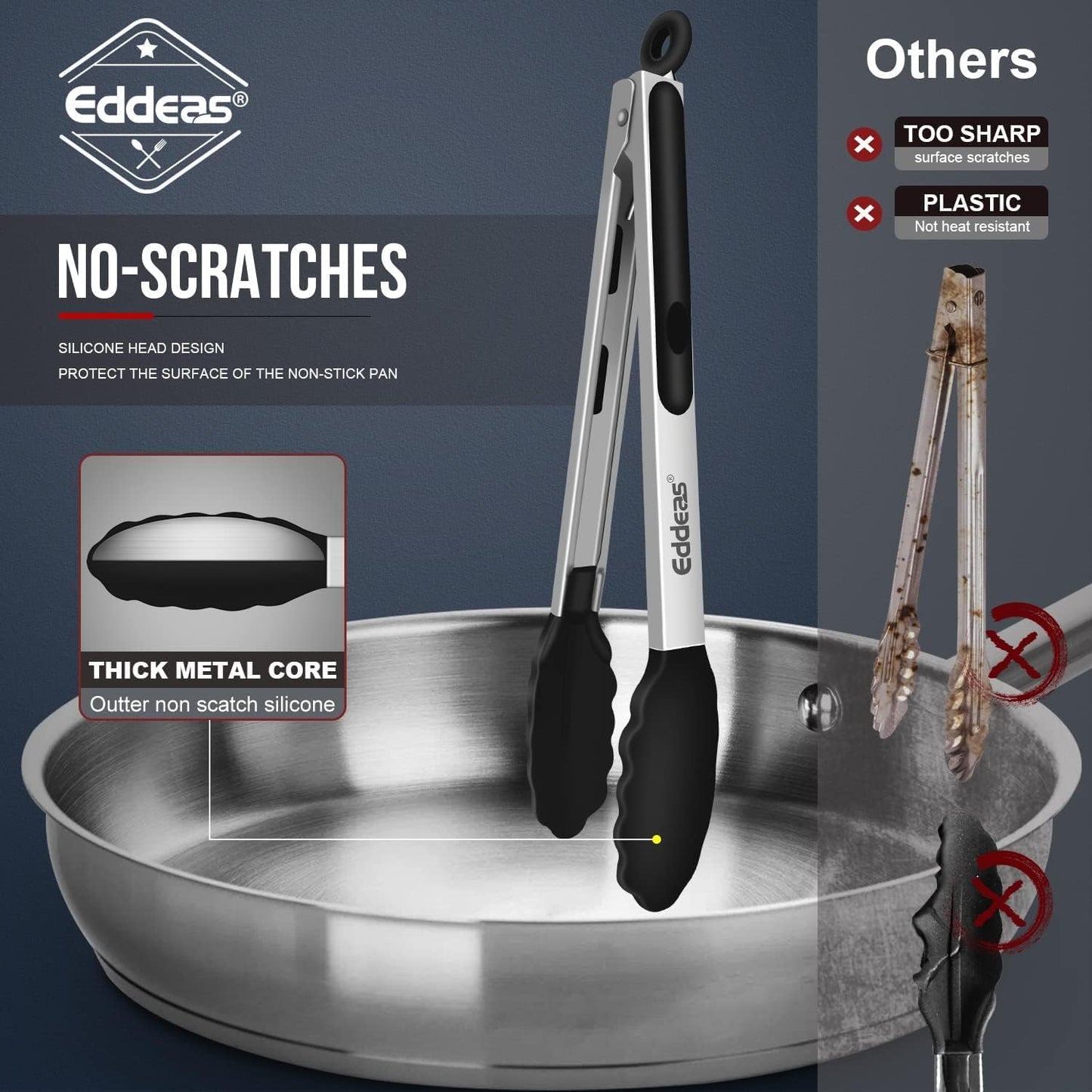 4 Pack Stainless Steel Locking Tongs - Heat Resistant 600 Degrees, 9" & 12" with Silicone Tips, Non-Slip Food Tongs, Heavy Duty, Non-Stick