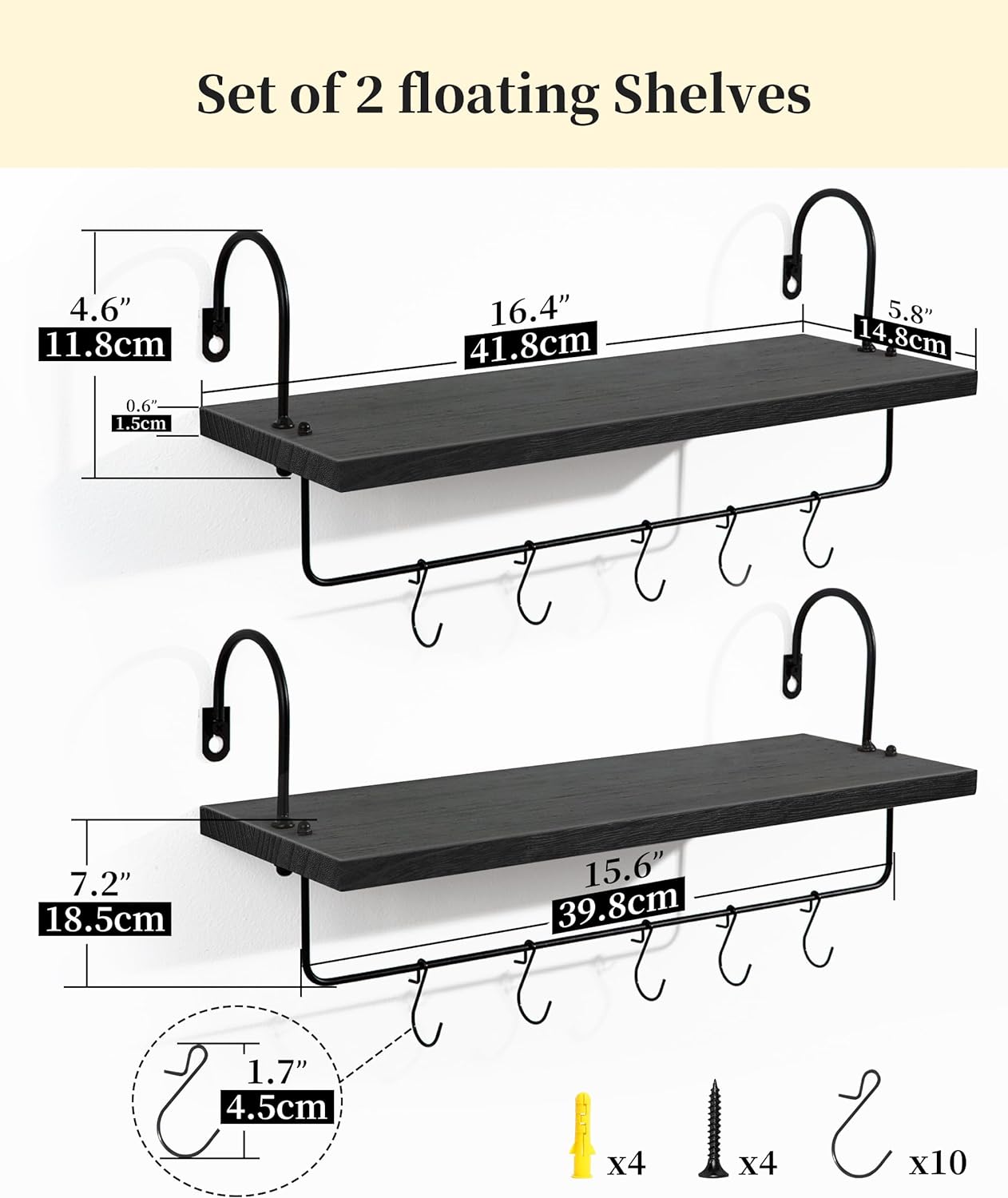 Coffee Mug Holder, Coffee Bar Shelf with Hooks Wall Mount Cup Organizer Mug Racks Pods Storage Hanger, Farmhouse Kitchen Decor, Black