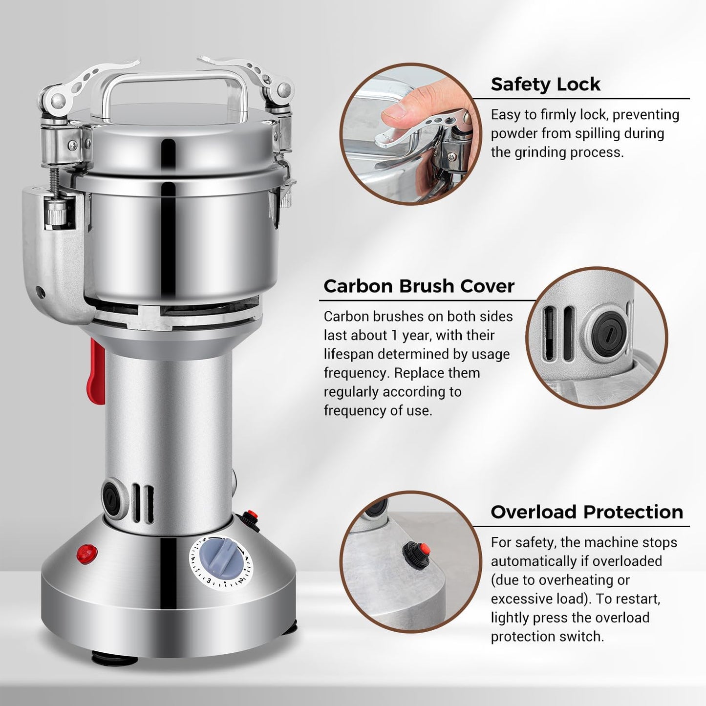 Grain Mill 300g Commercial Spice Grinder Electric 1200W Stainless Steel Pulverizer Dry Grinders for Grinding Wheat, Oats, Corn, Pepper, and Coffee Beans – Grinder for Kitchen.