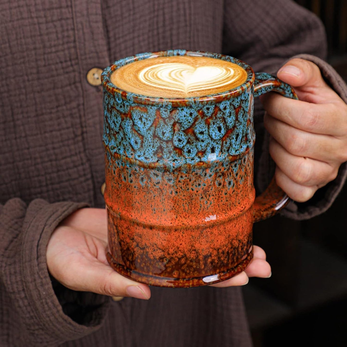 Ceramic 20 oz Large Coffee Mugs for Office and Home - Dishwasher and Microwave Safe (2, Blue and Brown)