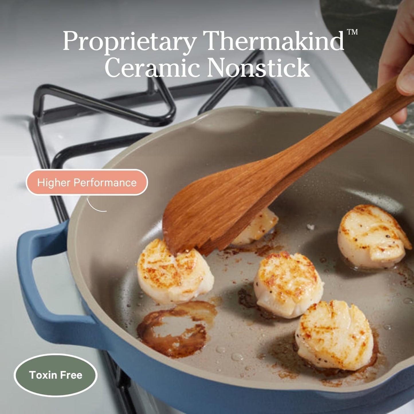 Our Place Large Always Pan 2.0-12.5” (4 Qt) Nonstick, Toxin-Free Ceramic Cookware | Patented 10-in-1 Aluminum Frying & Sauté Pan | Safe for Oven, Induction & All Cooktops up to 450°F | Blue Salt