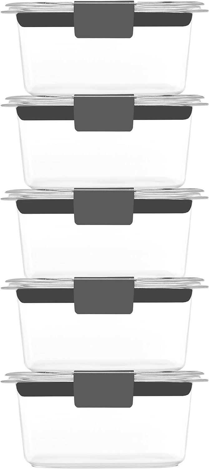 Rubbermaid Brilliance BPA-Free Food Storage Containers Multi Pack, 1.3 Cup Plastic Containers with Lids, 5 Pack, Leak Proof, Microwave & Dishwasher Safe