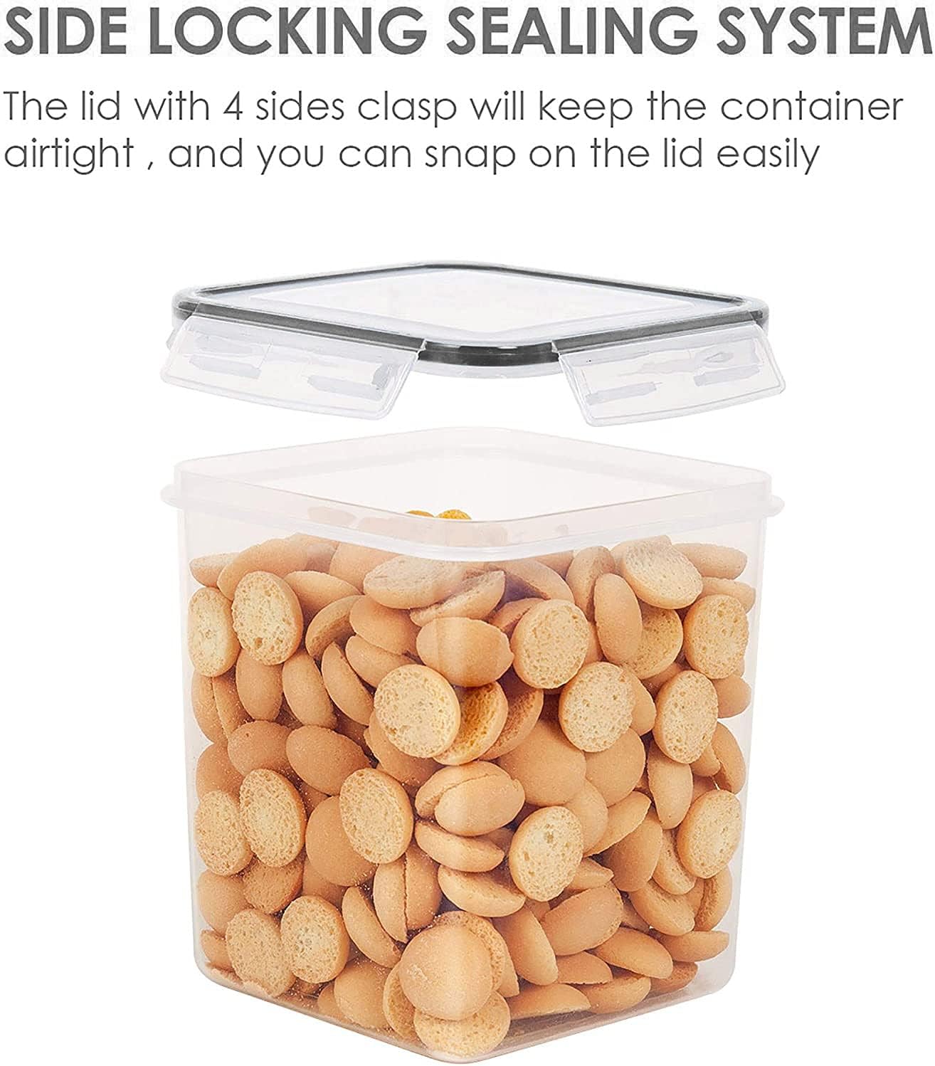 Vtopmart Food Storage Containers 4.3L / 145.4oz, 4 Pieces BPA Free Plastic Airtight Canister for Flour, Sugar, Baking Supplies, with 4 Measuring Cups and 24 Labels, Black