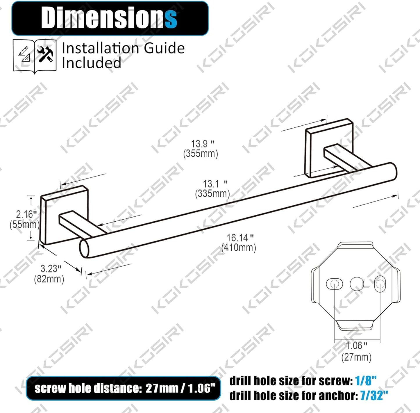 KOKOSIRI Hand Towel Bar Bathroom Towel Holder for Bath Kitchen Cabinet Towel Rails 16 Inch Brushed Gold Stainless Steel B4005BG-L16