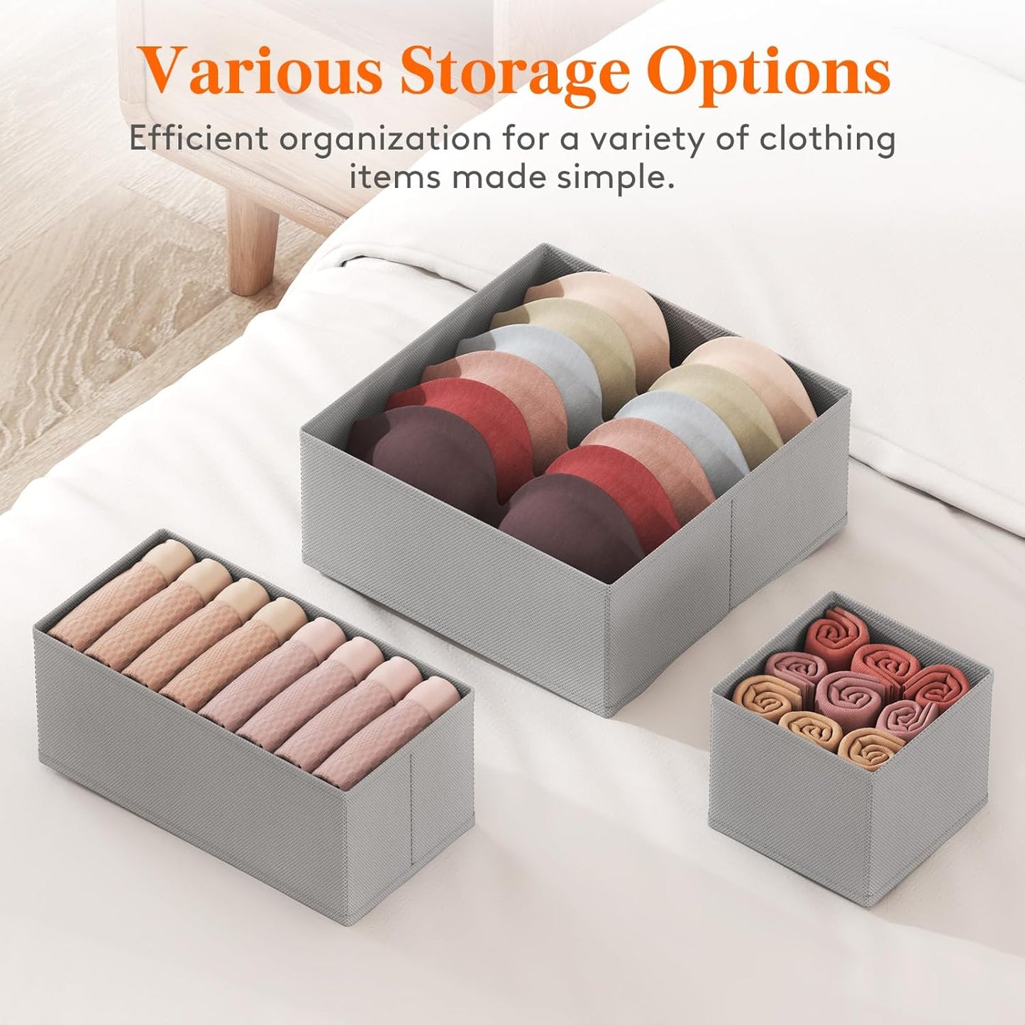 Lifewit Drawer Organizer Clothes for Closet 48 Pack, 3 Sizes Underwear Wardrobe Drawer Dividers, Fabric Foldable Dresser Storage Organizer Bins for Sock/Bra/Lingerie/Undies, Light Gray