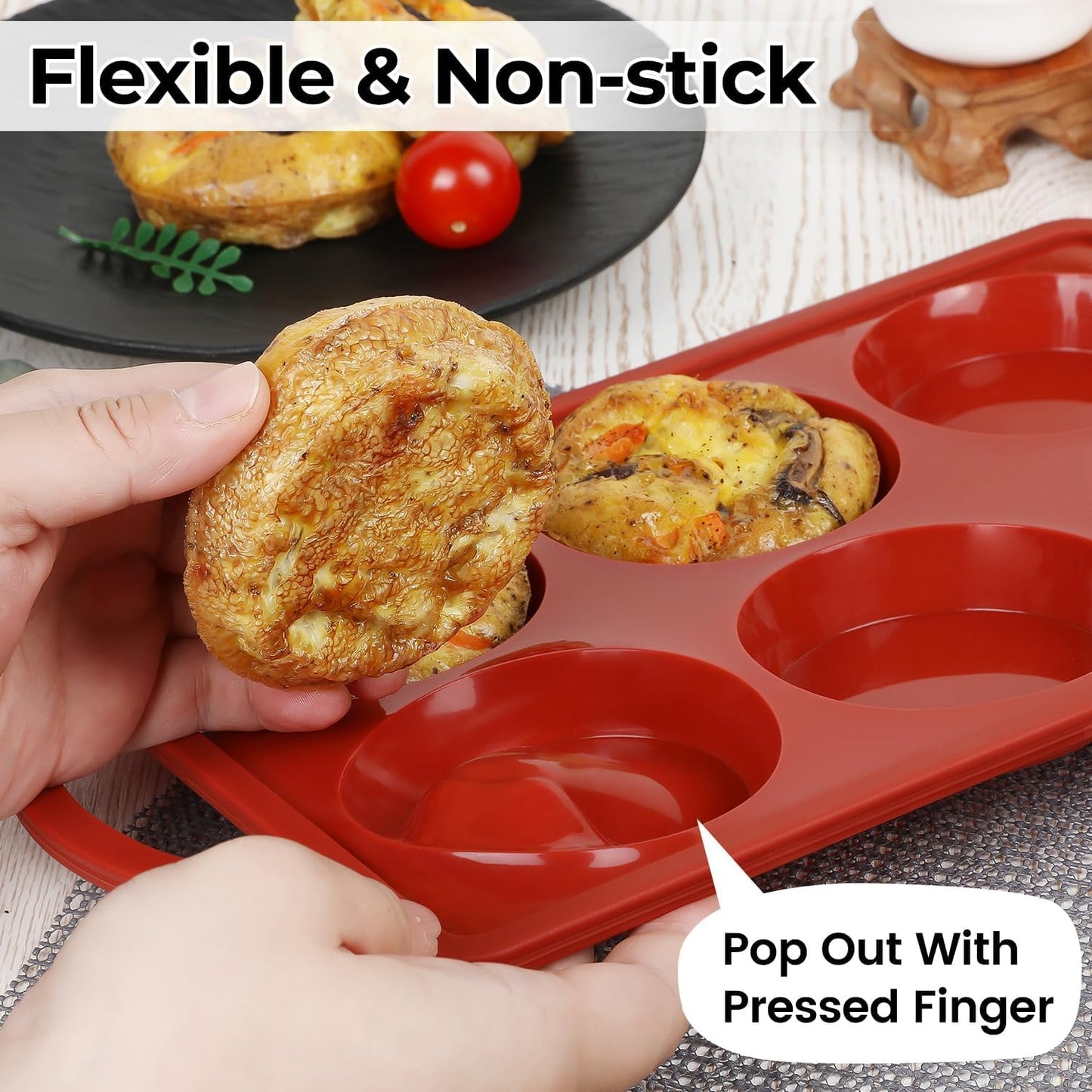 CAKETIME Muffin Top Pan, 3 Inch Metal Reinforced Frame Silicone Egg Molds for Breakfast Sandwiches Non Stick Round Silicone Egg Pan for Baking English Muffins, Whoopie Pies, Corn Bread, Tarts Brown