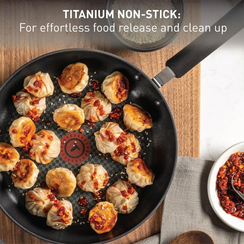 T-fal Ultimate Hard Anodized Nonstick Fry Pan Set 3 Piece: 8, 10.25, & 12 Inch, Oven Broiler Safe 400F, Kitchen Cookware Set, Pots and Pans Set Non Stick, Frying Pans, Skillets, Dishwasher Safe, Black