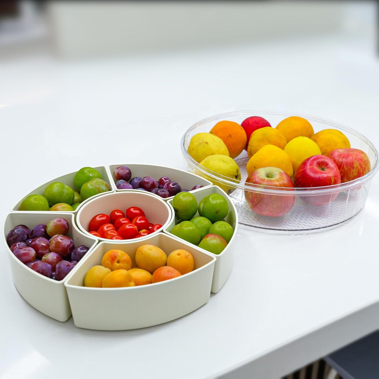 Divided Serving Tray with Lid and Handle Snack Box for Fridge Snackle Box Container Snack Spinner for Adults Serving Platter Fruit Tray