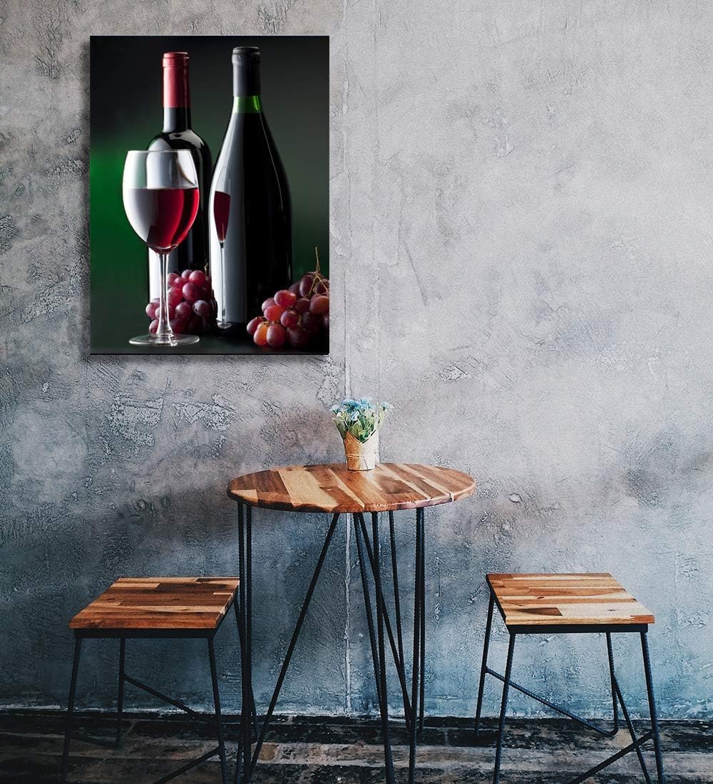 Looife Kitchen Wine Bottle Canvas Wall Art, 36x48 Inch Gallery Wrapped Red Wine with Grapes Picture Prints Wall Decor, Modern Art Deco for Dining Room and Bar Wall Decoration