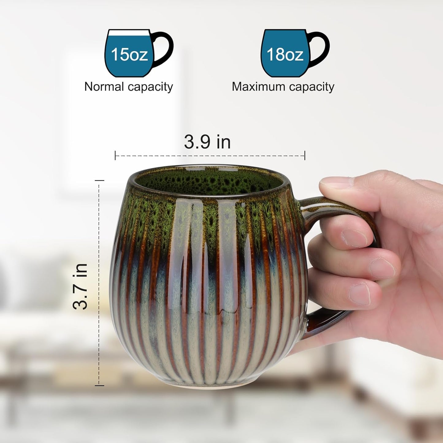 CosyCorner Ceramic Coffee Mugs Set, 17 oz Large Coffee Cups for Home and Office, Ceramic Cup for Coffee & Tea（B×4 pcs）