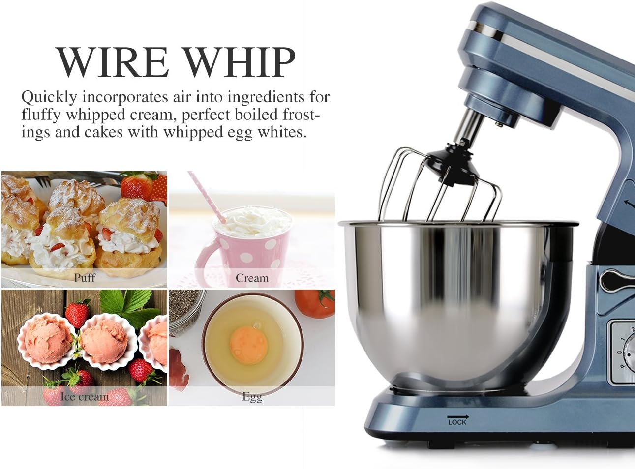 Stand Mixer,5.3-Qt & 500W & 6+P Speed MK36 Tilt-Head Kitchen Electric Food Mixers Home Baking Dough Machine with Accessories (Gray Blue)