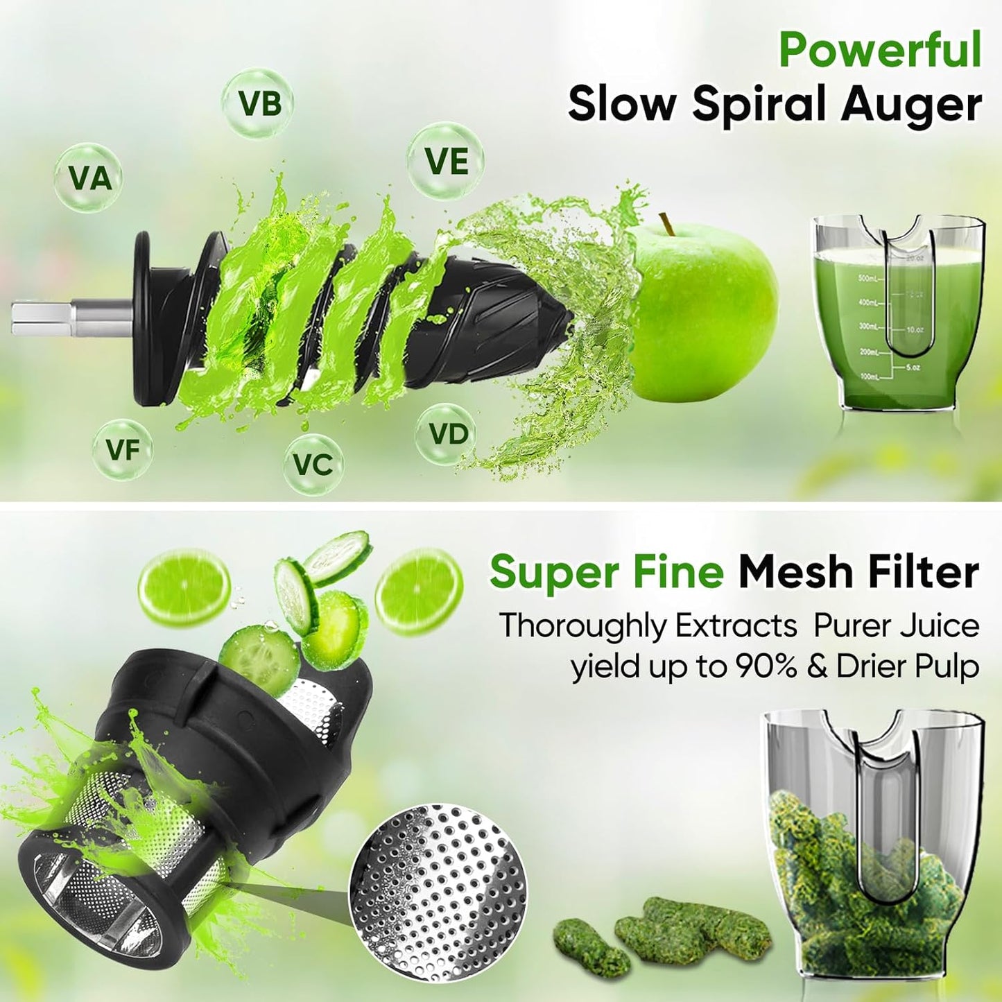COZII Cold Press Juicer,Slow Masticating Juicer Extractor Soft/hard Mode,3.6 Inch Large Feeder For Vegetable and Fruit,Easy to Clean Juicer Machines Quiet Motor,Dishwasher Safe (White)