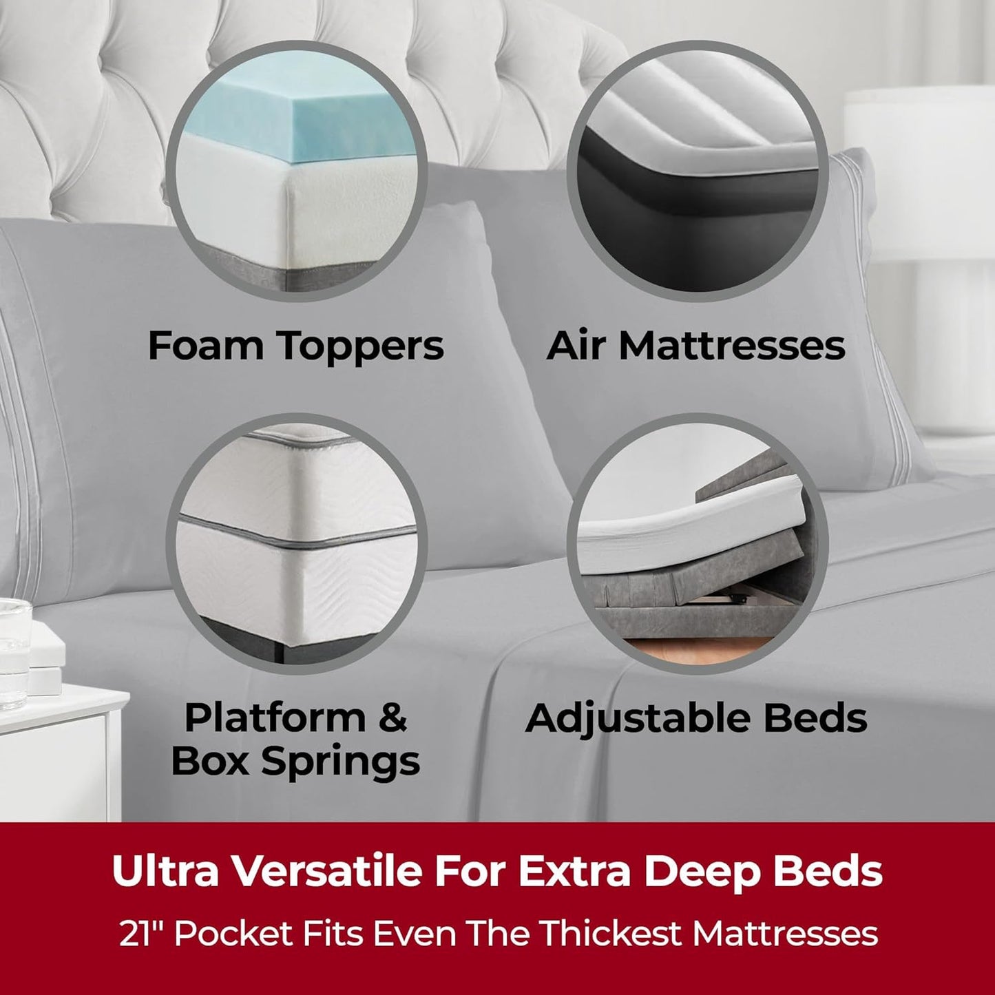 Mellanni Extra Deep King Sheets - 4 PC Iconic Collection Bedding - Hotel Luxury, Ultra Soft, Cooling Bed Sheets - Wrinkle, Fade, Stain Resistant (King, Gray)