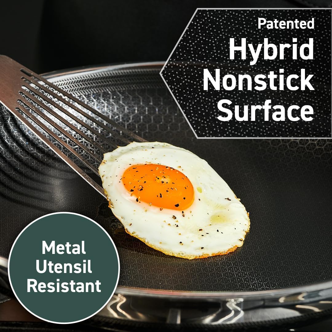 HexClad Hybrid Nonstick 8-Inch Frying Pan, Stay-Cool Handle, Dishwasher-Friendly, Oven-Safe Up to 900°F, Induction Ready, Compatible with All Cooktops
