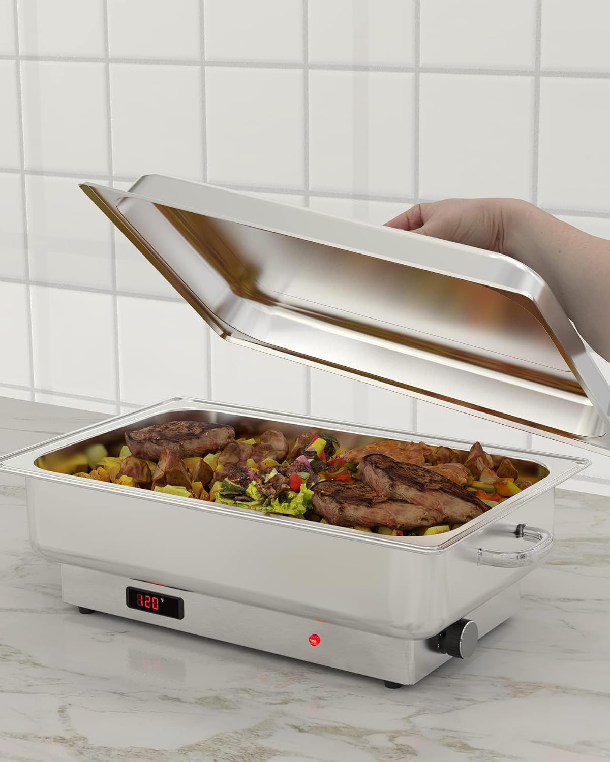 Electric Chafing Dish Buffet Set, 2 x 4.5QT Half-Size Buffet Servers and Warmers Stainless Steel Chafing Dish, Commercial Food Warmer with Temperature Control Display for Parties, Catering, Festival