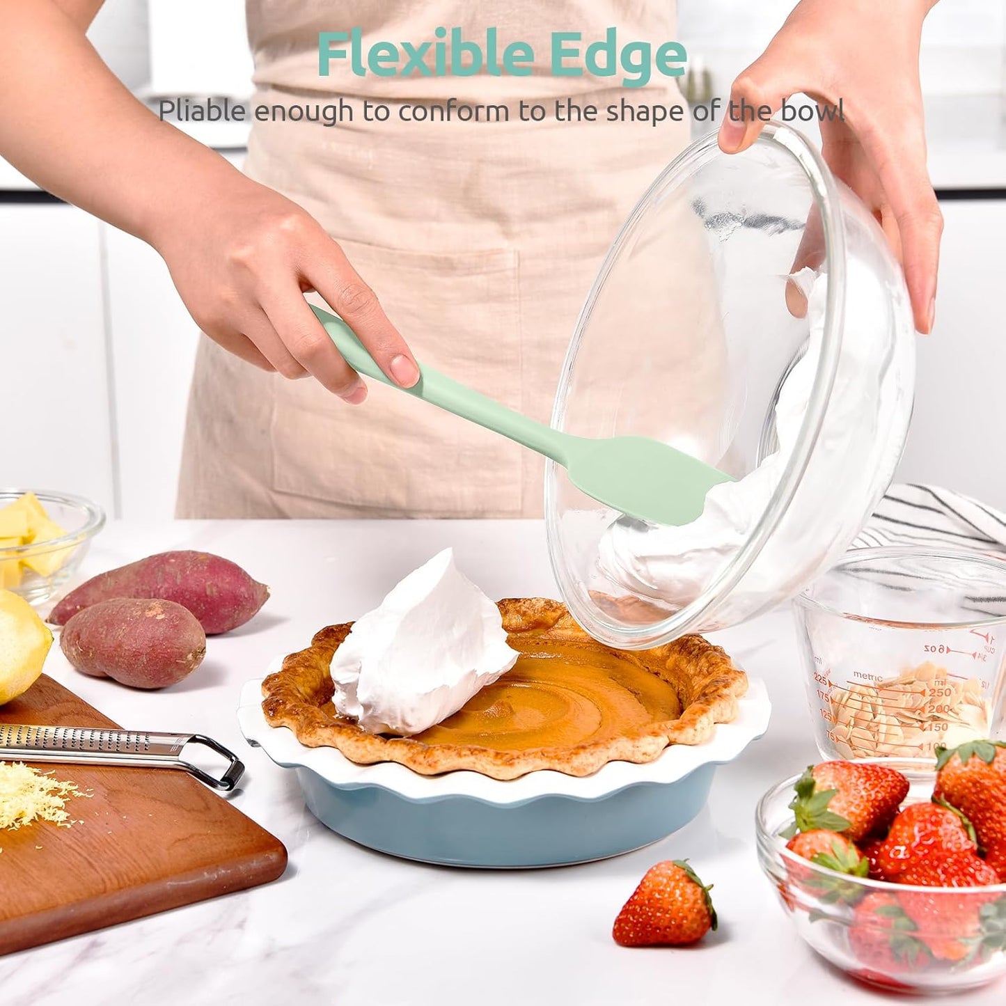 Heat Resistant Silicone Spoon Spatula: U-Taste 600ºF High Heat Flexible 11.38in Silicon Mixing Stirring Cooking Scraping Baking Bowl Scraper, Seamless for Kitchen Nonstick Cookware (Mint Green)