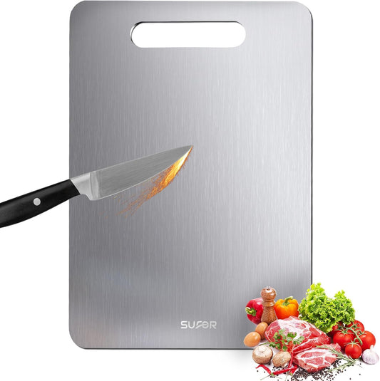 100% Pure Titanium Cutting Board for Kitchen - Dishwasher Safe,non toxic Chopping Board,Double-side Charcuterie Board For Kitchen Outdoor Camping,Housewarming Gifts for Friend(18 * 12)