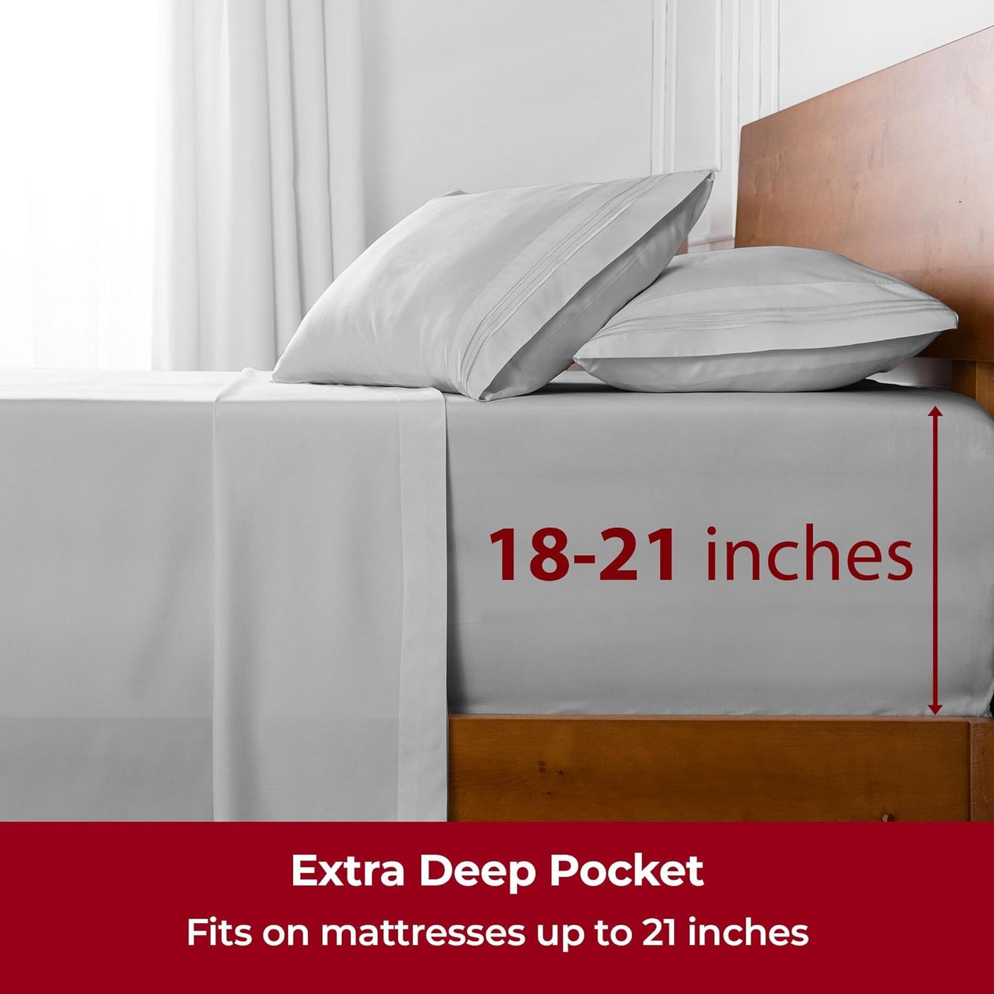 Mellanni Extra Deep Split King Sheets - 5 PC Iconic Collection Bedding - Hotel Luxury, Ultra Soft, Cooling Bed Sheets - Wrinkle, Fade, Stain Resistant (Split King, Light Gray)