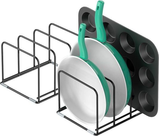 Kitchen Cabinet Organizer, 2PSC Steel Cookware Holder, Divided Holder with 3 Slots for Skillets Baking Tray and Chopping Board Rack - Pan Holder Storage (2.2 Inch Width Slots)