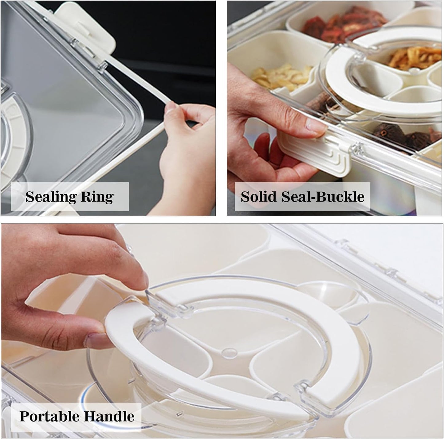 Snack Box Container, 2 Pack Divided Serving Tray with Lid and Handle Snackle Box Container, Snack Organizer for Adults Fruit, Veggie, Perfect for Party, Entertaining