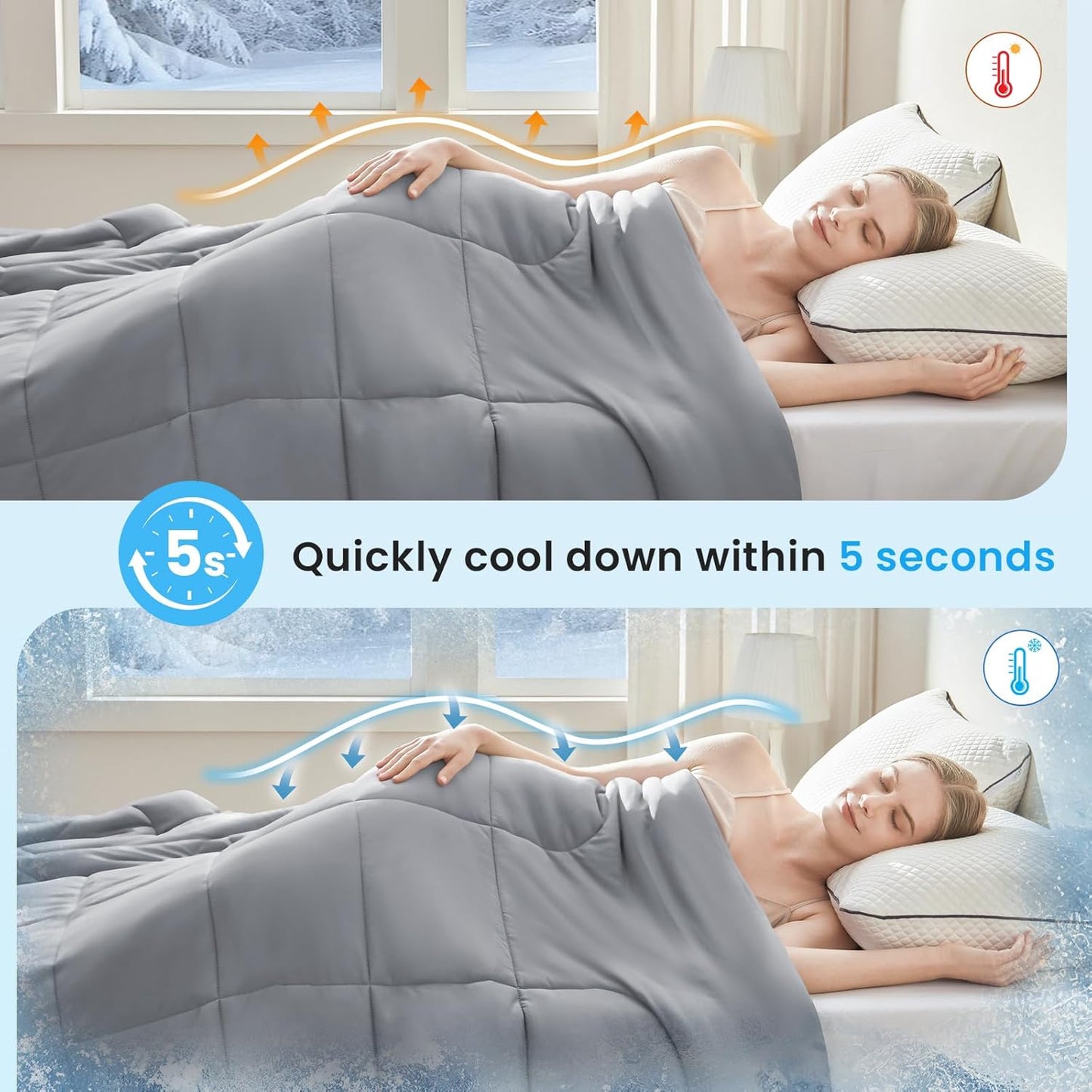 HYLEORY Cooling Comforter King Size - Summer Cooling Blanket for Hot Sleepers/Night Sweats, Double-Sided Cold Touch Silky Ice Comforters, Breathable Lightweight Beddings, Cool Gray, 108"x90"