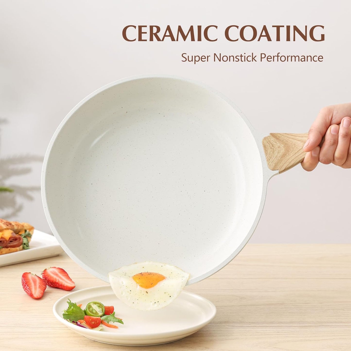 SENSARTE Nonstick Ceramic Frying Pan Skillet with Lid, 12.5 Inch Omelet Pan, Healthy Non Toxic Chefs Pan, Induction Compatible Egg Pan with Heat Resistant Handle, Free of Intentionally Added PFAS/PTFE