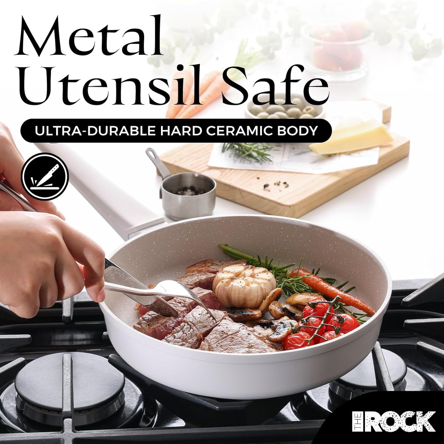 THE ROCK SOHO 8-Inch Ceramic Non Stick Frying Pan – Nothing Sticks, Never Warps, Lasts Longer, Non Toxic Skillet with Heat-Resistant Handle, PTFE PFOA & PFAS Free, Oven & Dishwasher Safe, Cream