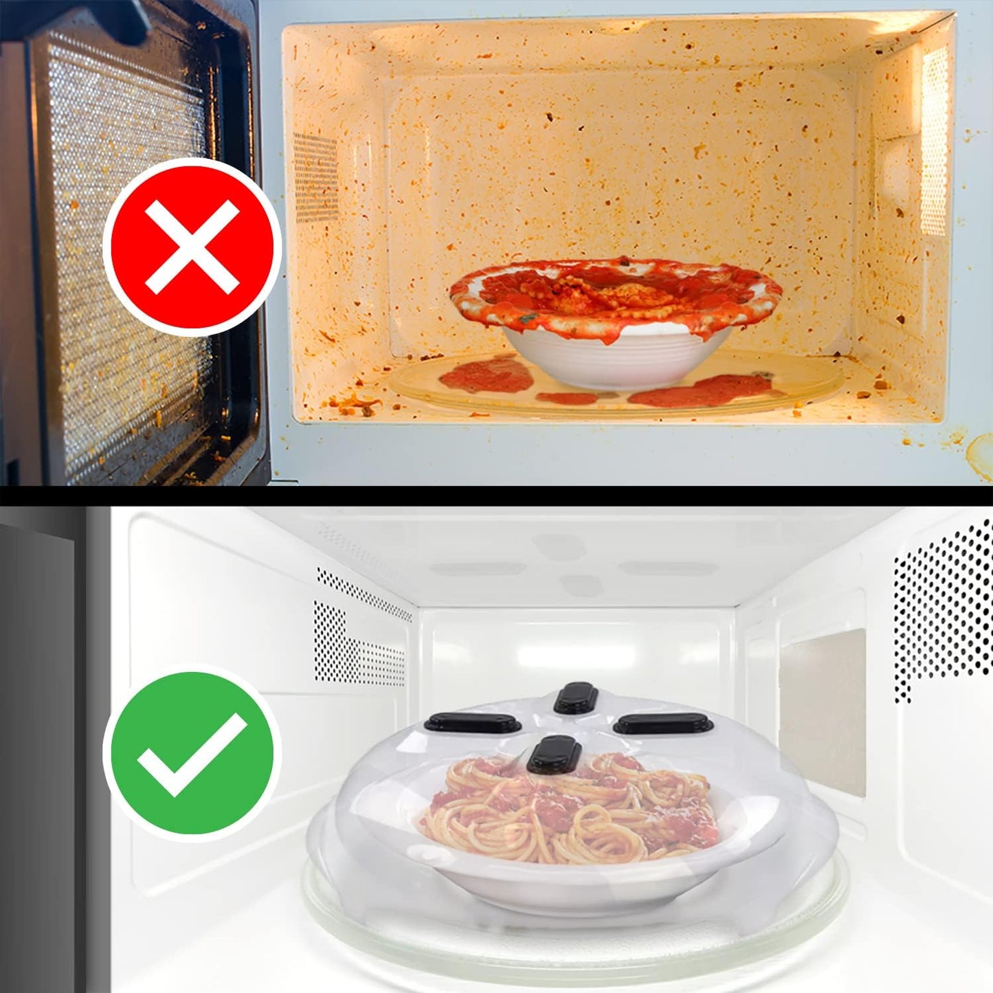 Magnetic Microwave Splatter Cover, Clear Microwave Cover for Food - Vented & Magnetic, 12-inch, Food Grade Plate Cover, BPA Free - Black