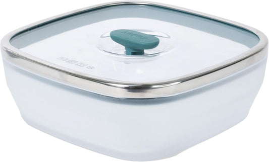 Anyday 10-Cup Square Glass Food Storage with Glass Lid | Plastic-Free Meal Prep & Microwave Cookware | Stackable Airtight Storage Container with Vented Lid for Microwave-Safe Reheating