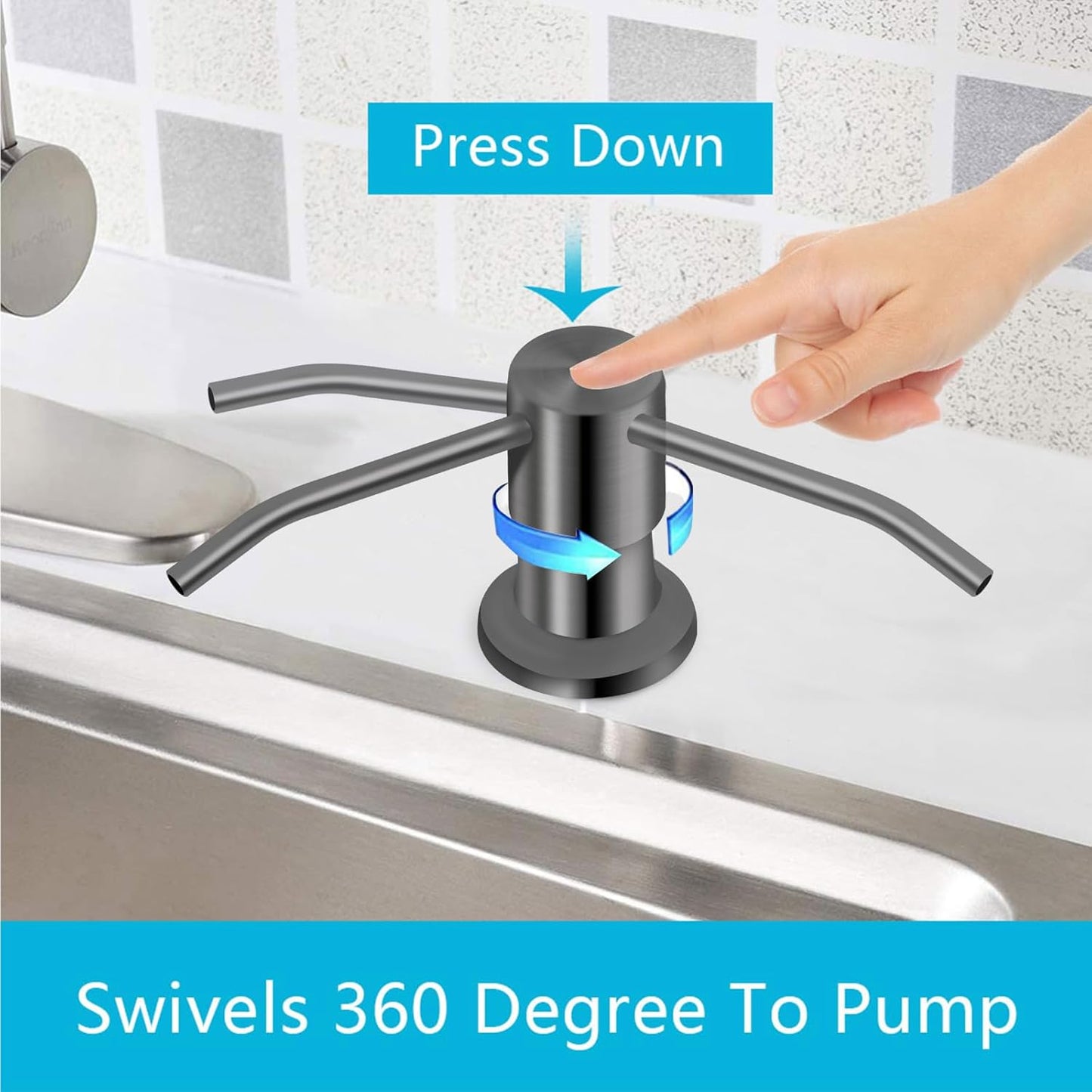 Kitchen Sink Soap Dispenser With 47" Extension Tube Kit, Under Sink Pump, No Need for Refills, Good Suction Power, Gray