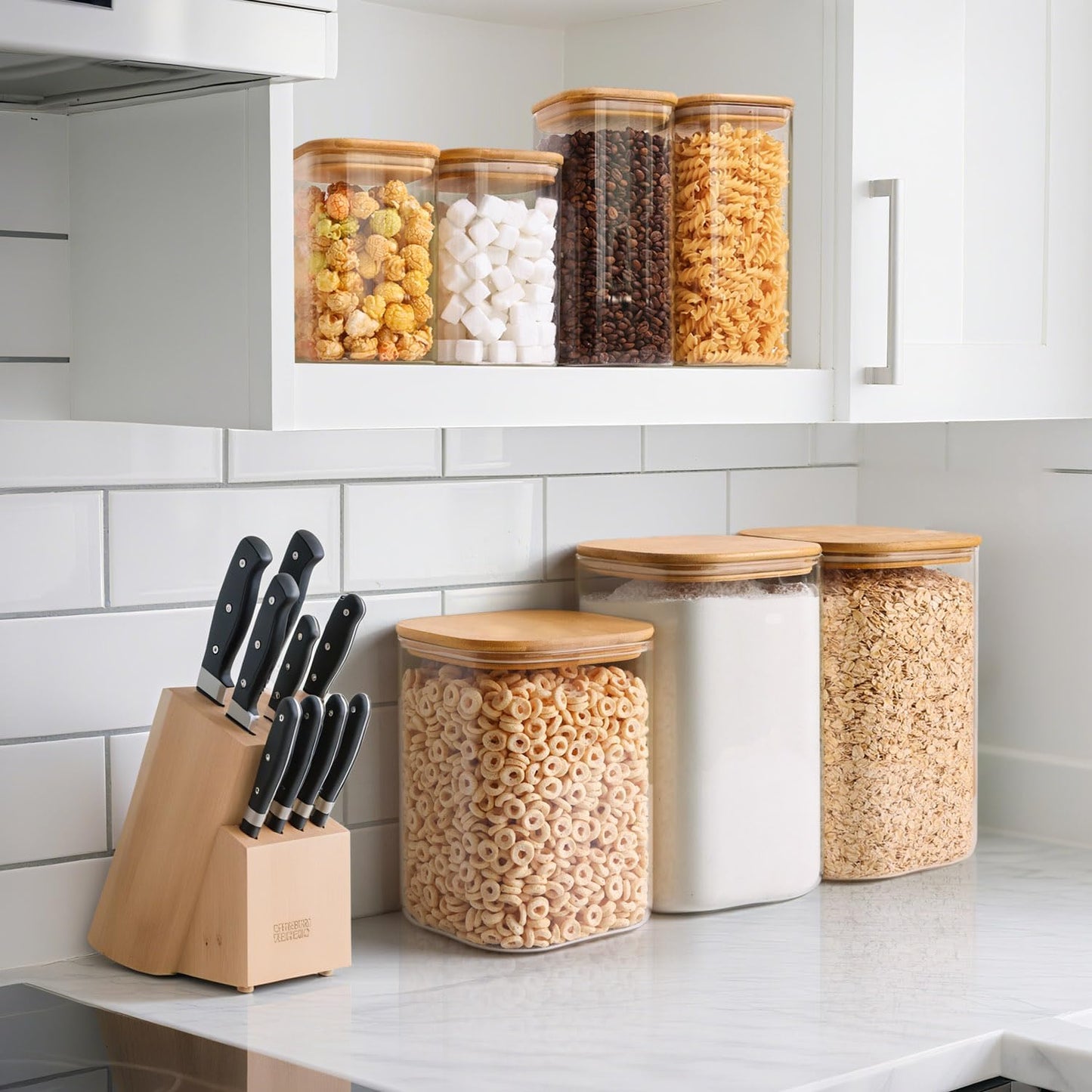 ComSaf 3.6 Qt Glass Food Storage Containers Set of 2, Large Storage Containers with Lids, Square Glass Jars with Lids, for Flour and Sugar, Cereal, Rice, Pasta, Oats, Coffee Beans