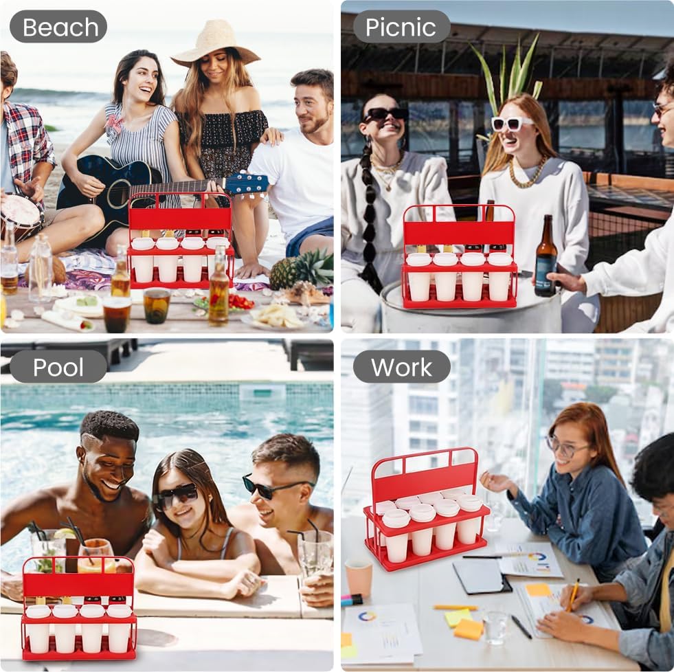 musbus Reusable Drink Carrier with Handle for Doordash, Grubhub, Portable Cup/Coffee Holder Accessories for Delivery, Foldable Drinks Caddy with Tray, Car Durable Plastic Festive Bottle, Vacation