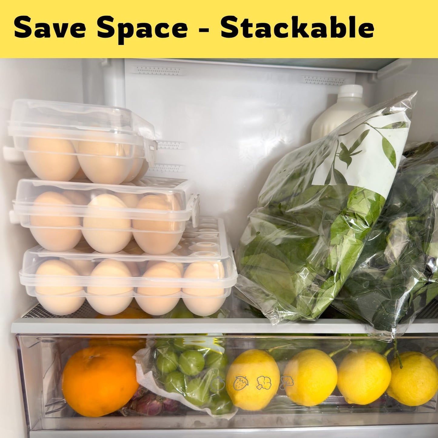Egg Holder Camping, Egg Holder for Fridge, Portable Egg Tray with Lid, Stackable Egg Storage with Safety Buckle, 6 Grid Egg Container, Clear White