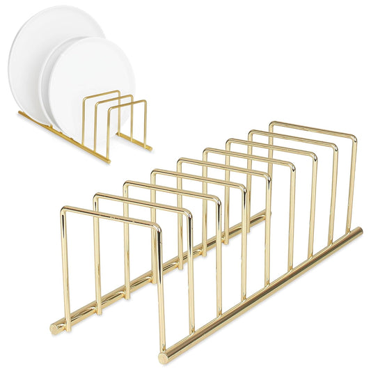 Spectrum Euro Cutting Board Holder Stand for Countertop or Inside Kitchen Cabinet Organization Gold, 8 Slot Cutting Board Drying Rack or Cabinet Plate Bakeware Storage Organizer