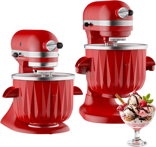 InnoMoon Ice Cream Maker Attachment for KitchenAid Stand Mixer, Compatible for Kitchenaid 4.5QT/5QT/6QT/7QT Stand Mixer, 2-Quart Frozen Yogurt, Sorbet Gelato Maker, Kitchen aid Ice Cream Maker (Red)