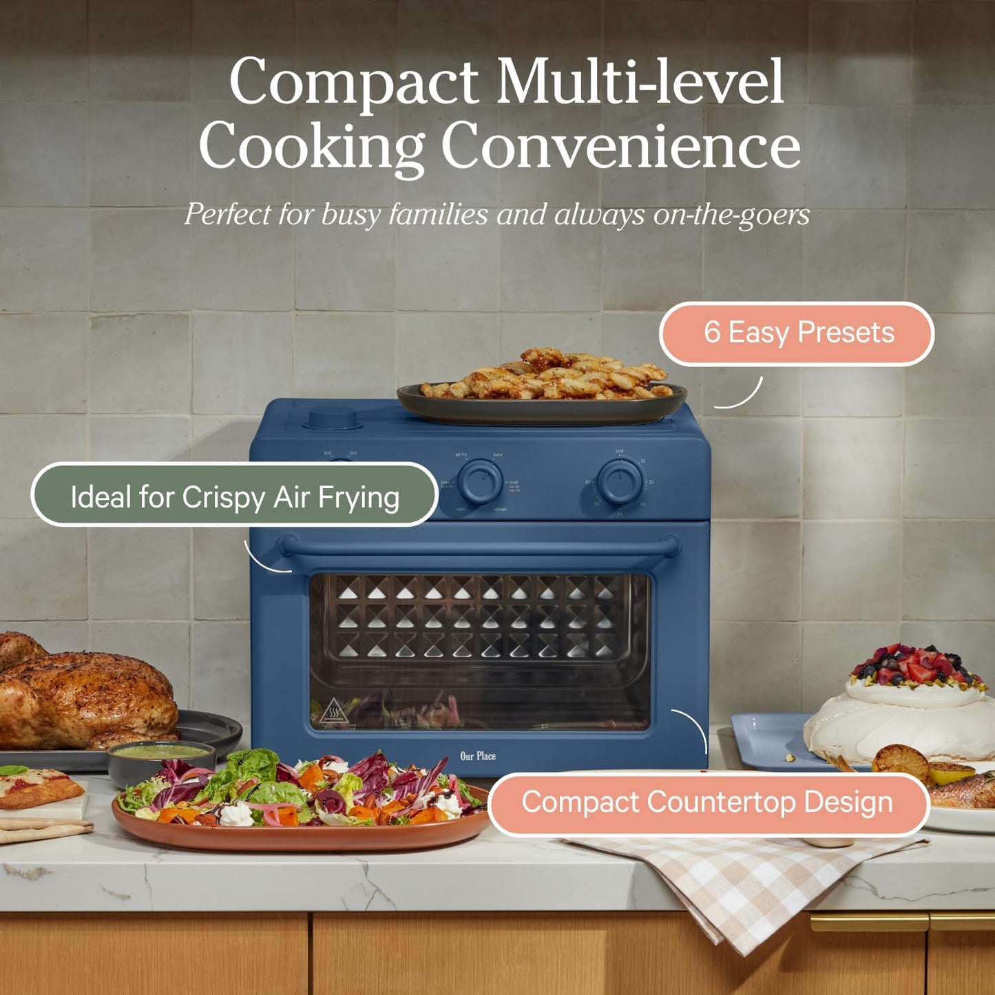 Our Place Large Wonder Oven | 6-In-1 Toxin-Free Air Fryer & Toaster with Steam Infusion | Family-Sized 32QT, 1700W Countertop Design | Includes Bake Tray, Fryer Basket, Large Racks | Blue Salt