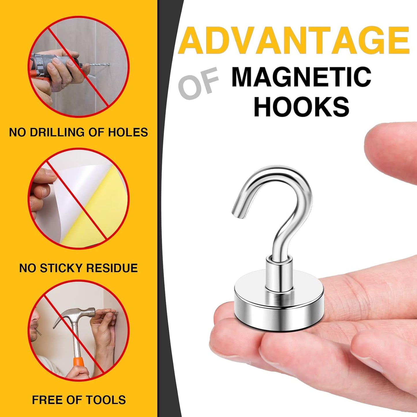 DIYMAG Hooks for Hanging String Lights, 30lbs 2025 Cruise Cabin Ship Essentials N52 Magnetic Hook Heavy Duty Strong Magnets Fridge for Classroom Beach Vacation Kitchen Grills 6 Pack Silver