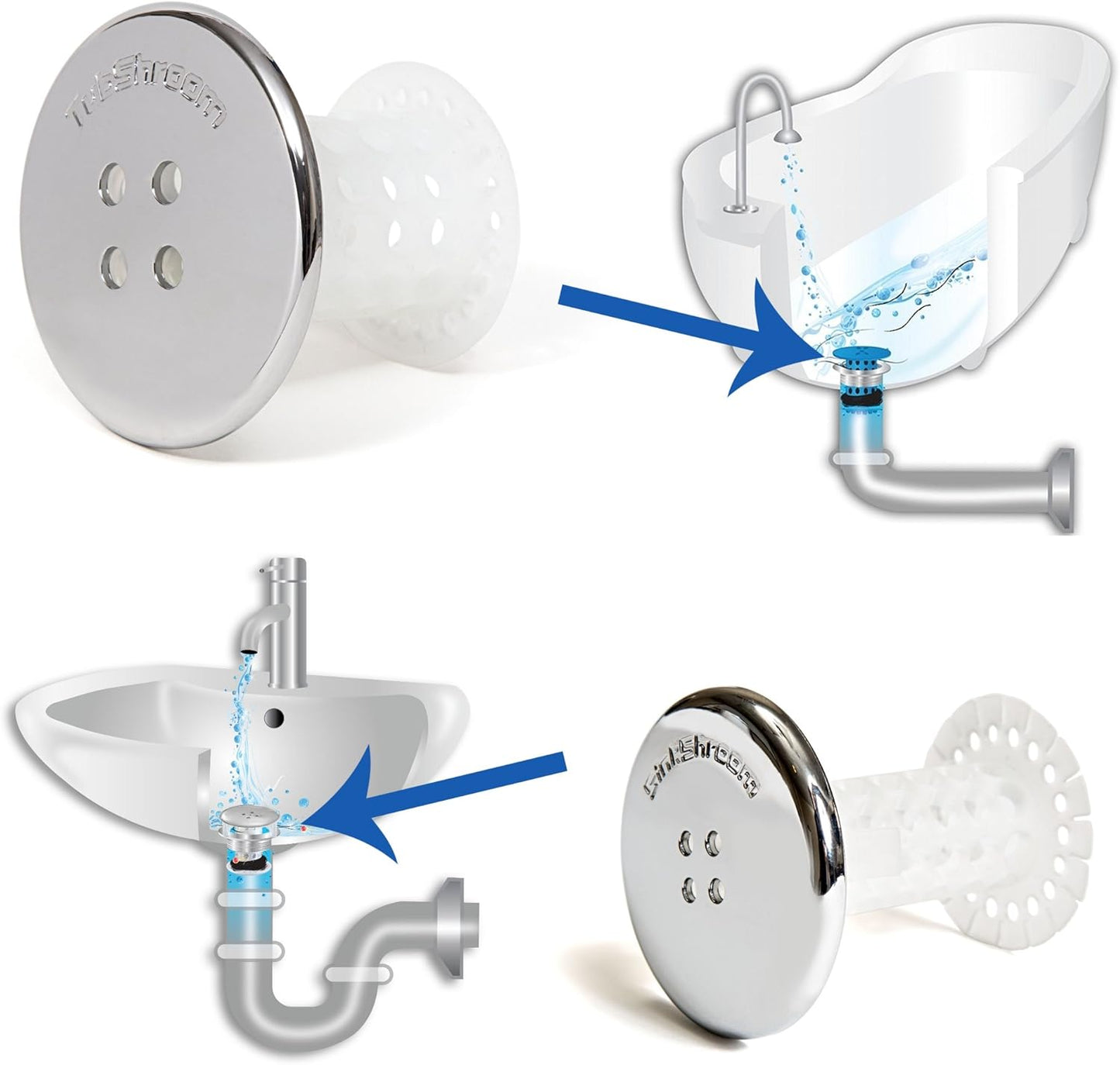 TubShroom and SinkShroom Drain Protectors Hair Catchers for Bathtubs and Sinks, Chrome & Tub Drain Hair Catcher, 2 Pack, Chrome – Drain Protector and Hair Catcher for Bathroom Drains, Fits 1.5 1.75