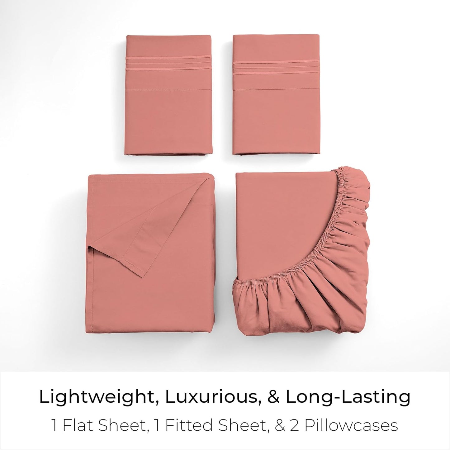 Mellanni Full Sheets Set - 4 PC Iconic Collection Bedding - Hotel Luxury, Extra Soft, Cooling Bed Sheets - Wrinkle, Fade, Stain Resistant (Full, Coral)