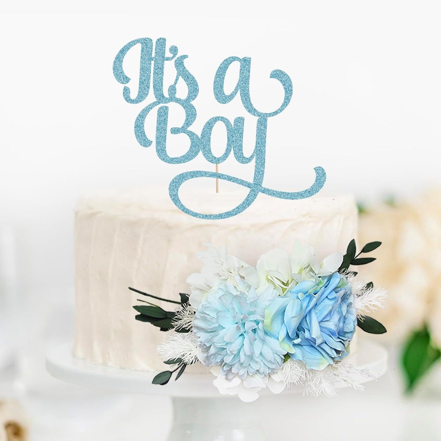 Rinlong 3Pcs Pre-made Baby Blue Cake Decorating Flowers Cake Toppers Cake Decorations Wedding Decor Birthday Bridal Shower Cake Topper