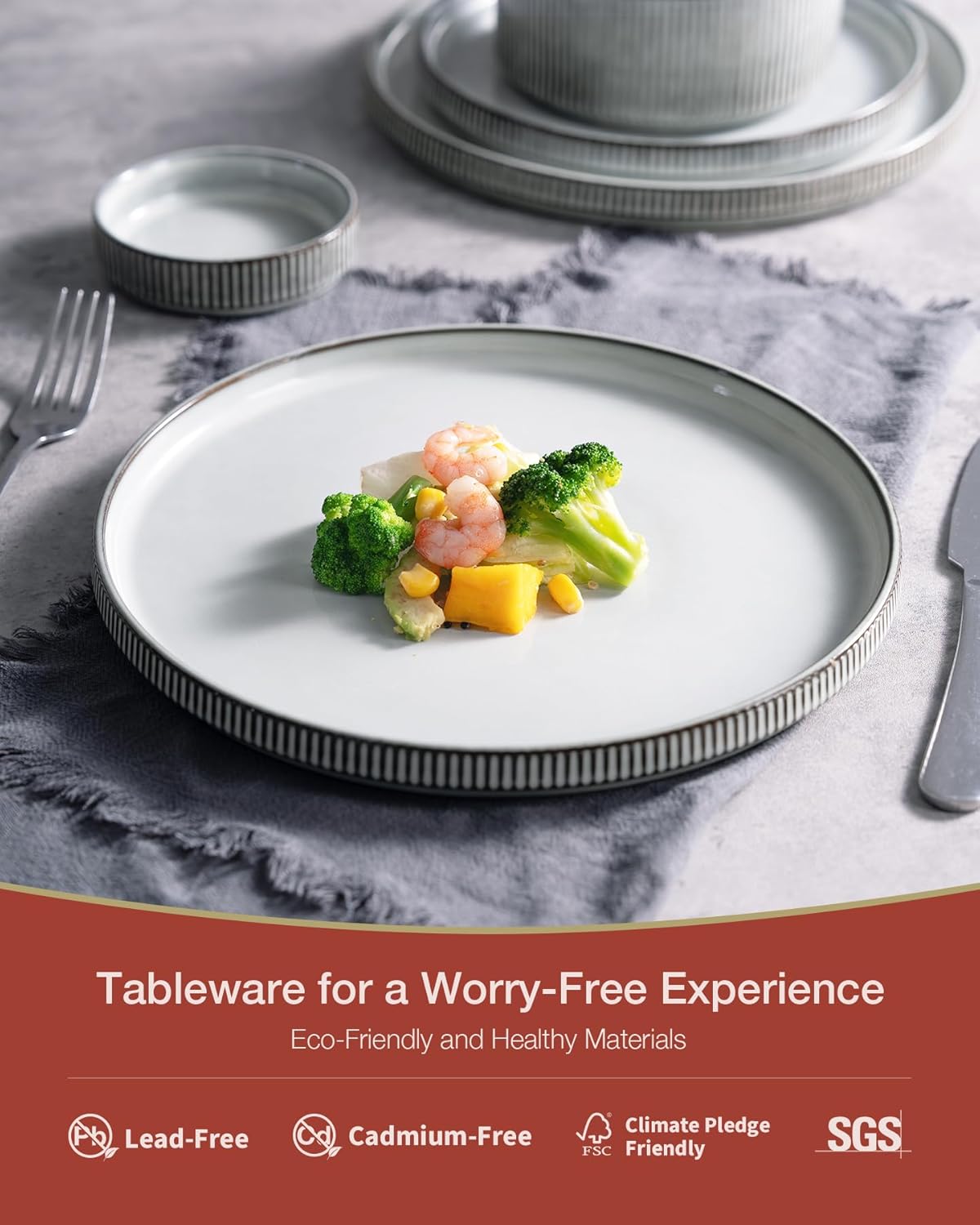 Famiware Star Dinnerware Set with Mugs, Service for 4 (16pcs), Ribbed Stoneware Plates and Bowls Dishes Sets - Chip & Scratch Resistant, Microwave & Dishwasher Safe, Smoky Blue