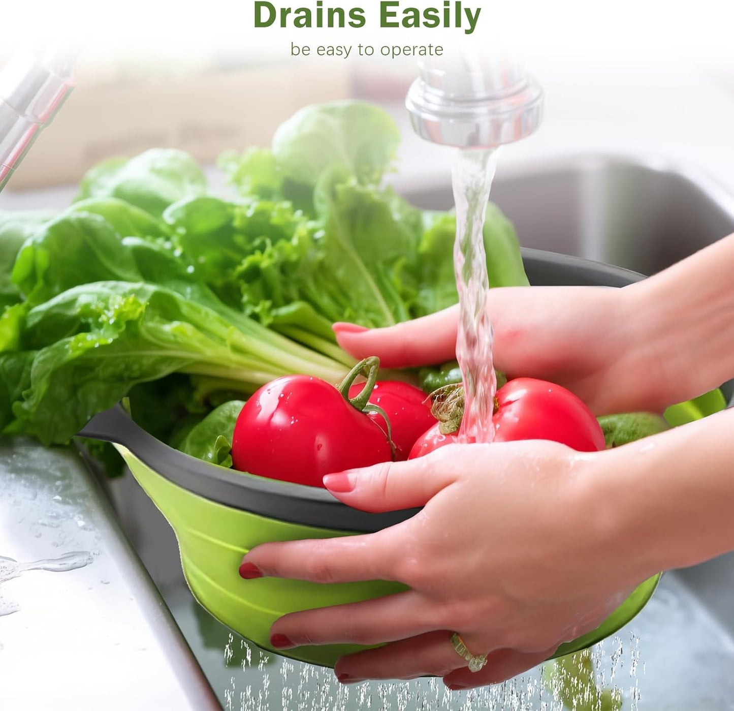 Collapsible Colander Set of 2 Silicone Kitchen Strainer Set, Perfect for Draining Pasta, Vegetable and fruit for Kitchen and Travel Use (green)