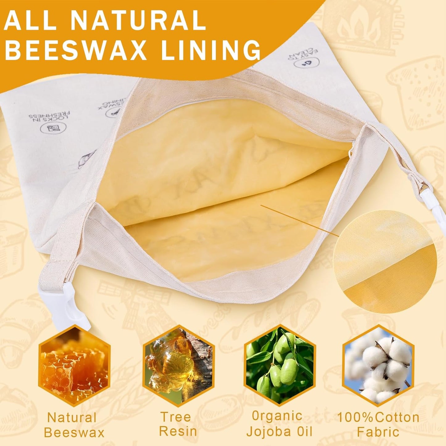 2-Pack Reusable Beeswax Bread Bags for Sourdough & Homemade Bread，Cotton Waxed Bags Keeps Fresh Longer(Navy Loaf)