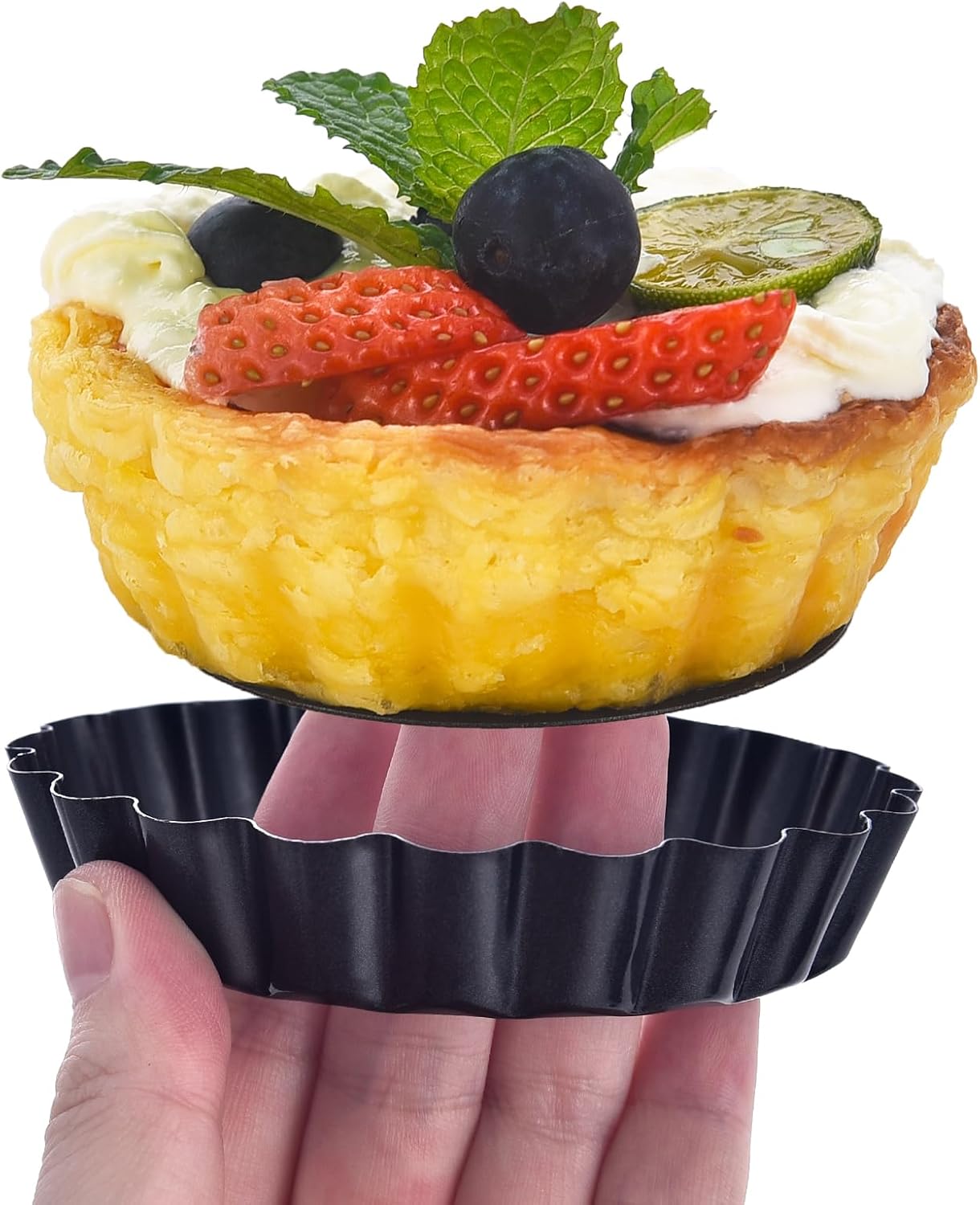 DATANYA 7Packs Tart Pan 9 Inch Removable Bottom with 4 Inch Mini Tart Pans Non-Stick Loose Bottom Quiche Pan Heavy Duty Carbon Steel Pie Tart Pans for Mousse Cakes, Dessert Baking