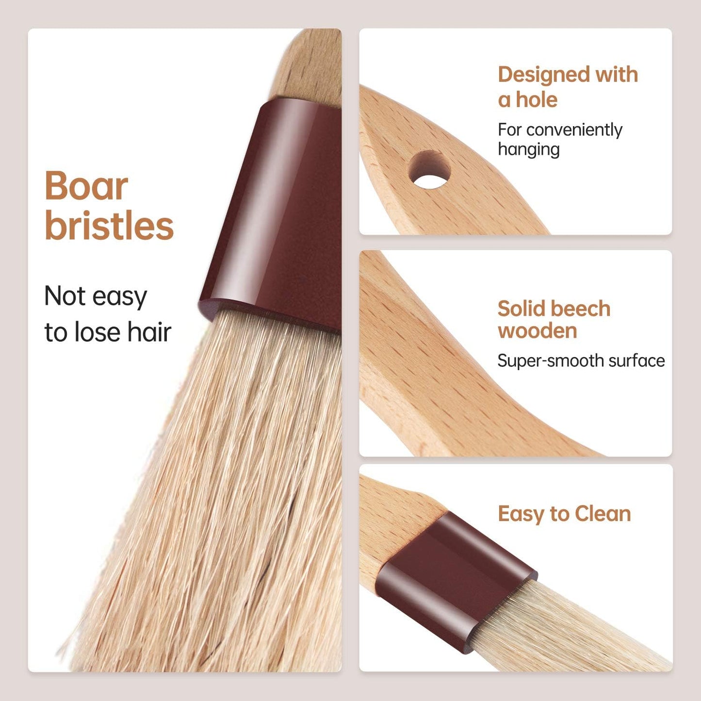 Pastry Brushes for Baking Basting Brush with Boar Bristles and Beech Hardwood Handles Culinary Oil Brush for Barbecue Butter Grill BBQ Sauce Baster Marinade Kitchen Food Cooking Brushes (1/1.5-4PCS)